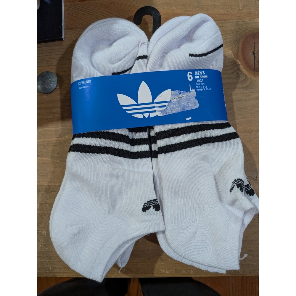 Adidas Originals Mens No Show Socks 6 Pair Pack White Black KL7164A Size Large